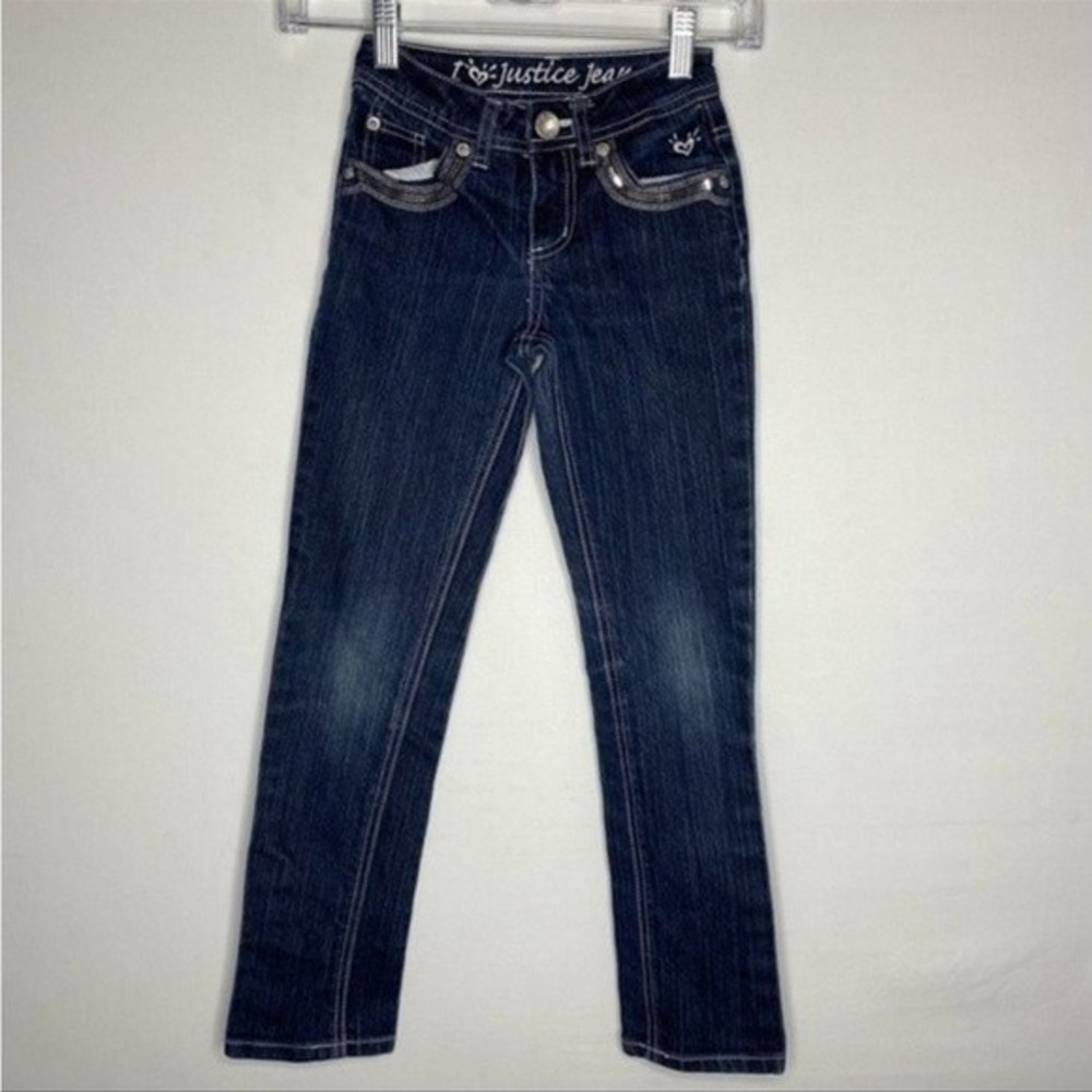 Justice Blue Denim Sequin Peace Sign Embellished Jeans 8S